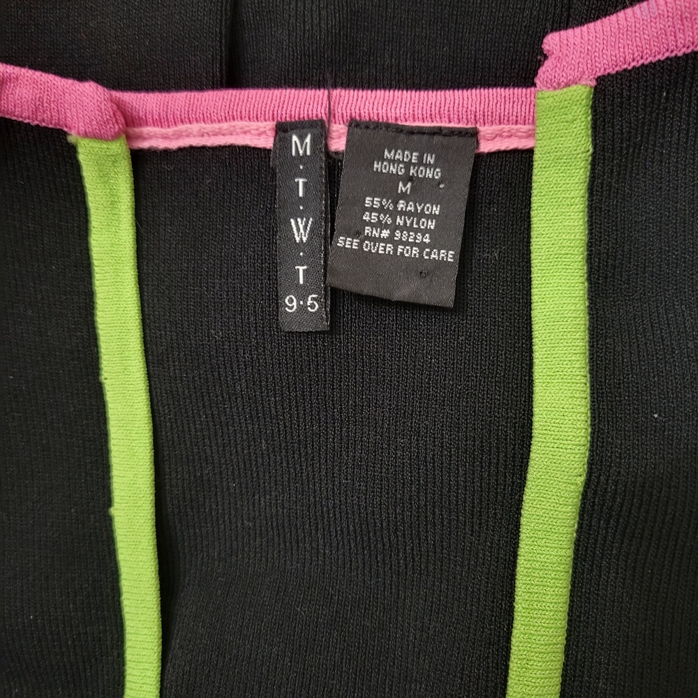 MTWT 9-5 Black Knit Cardigan Sweater with Pastel Neon Trim & Ribbon Tie Front M - Picture 3 of 3
